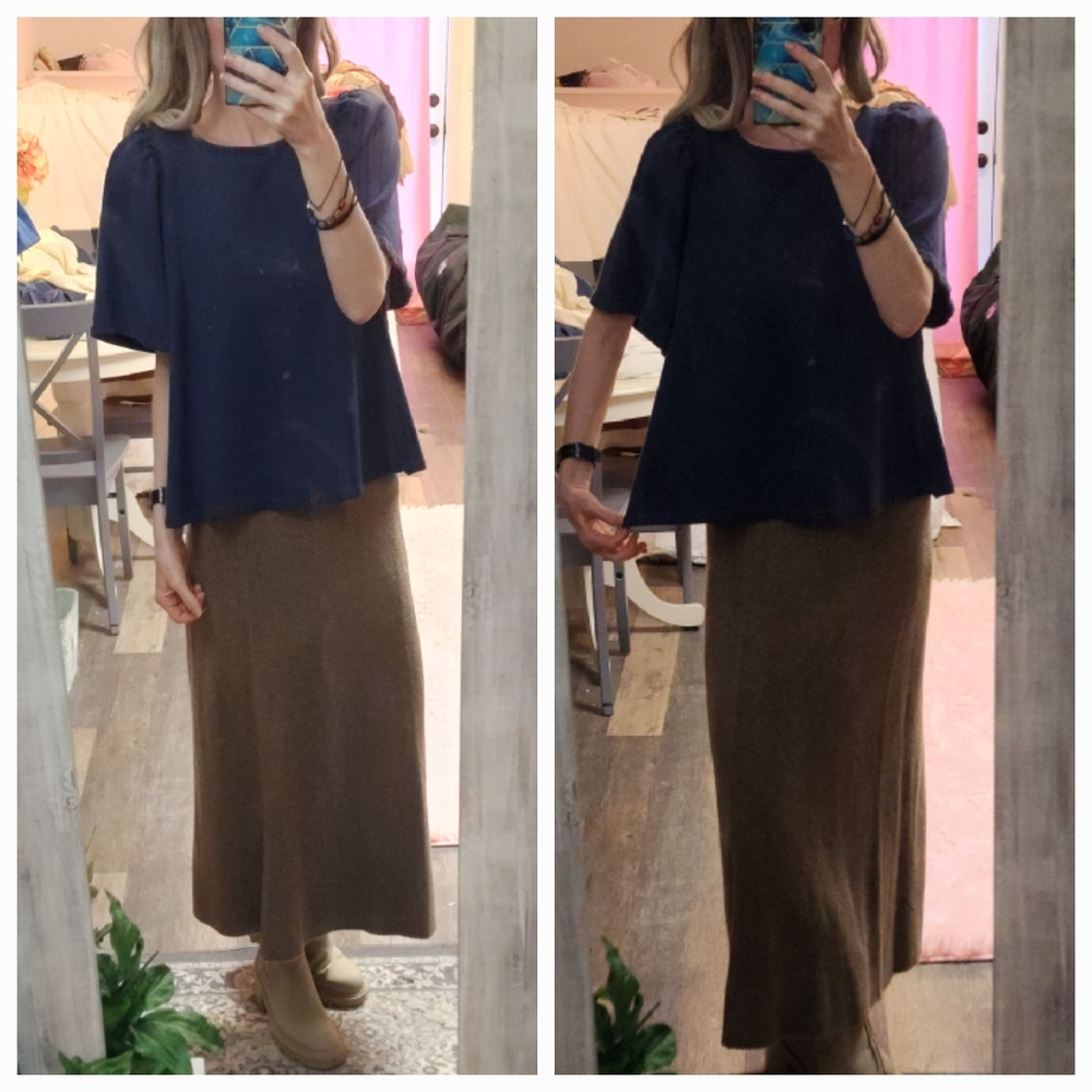Anthropologie Eri & Ali Wide Tulip Ruffle Sleeve Swing Top Sweatshirt Short Slv
